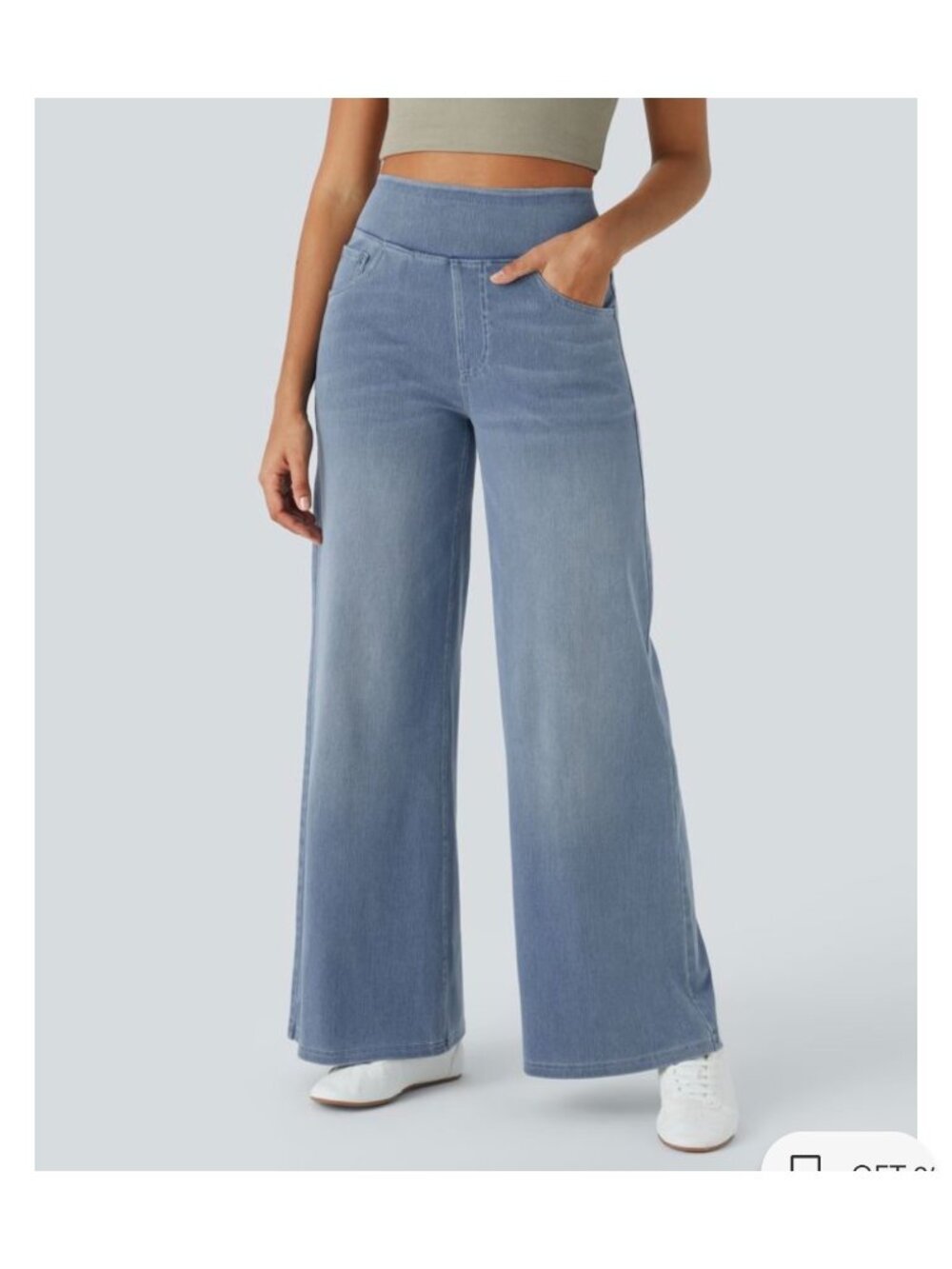 Halara Size Large Wide Leg Jeans High-Waisted Stretch Denim light Blue Large